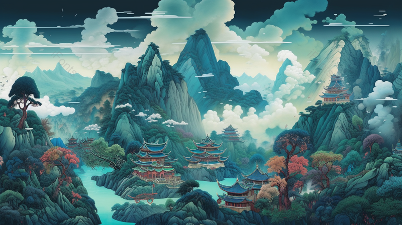 蓝色唯美意境写实派山水画,插画/手绘图,插画/手绘图库,插画/手绘图下载,插画/手绘